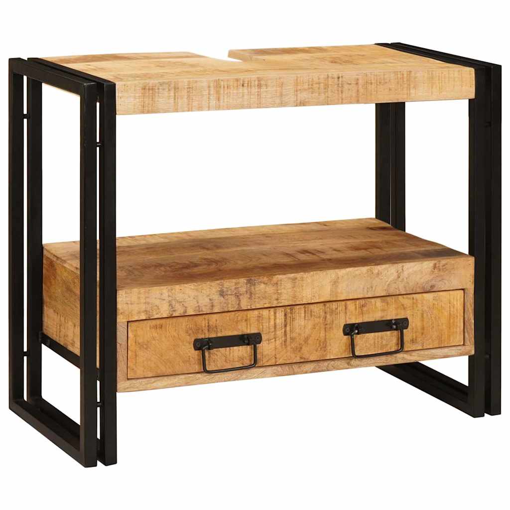 Waschbeckenunterschrank Massivholz Mangoholz und Eisen
