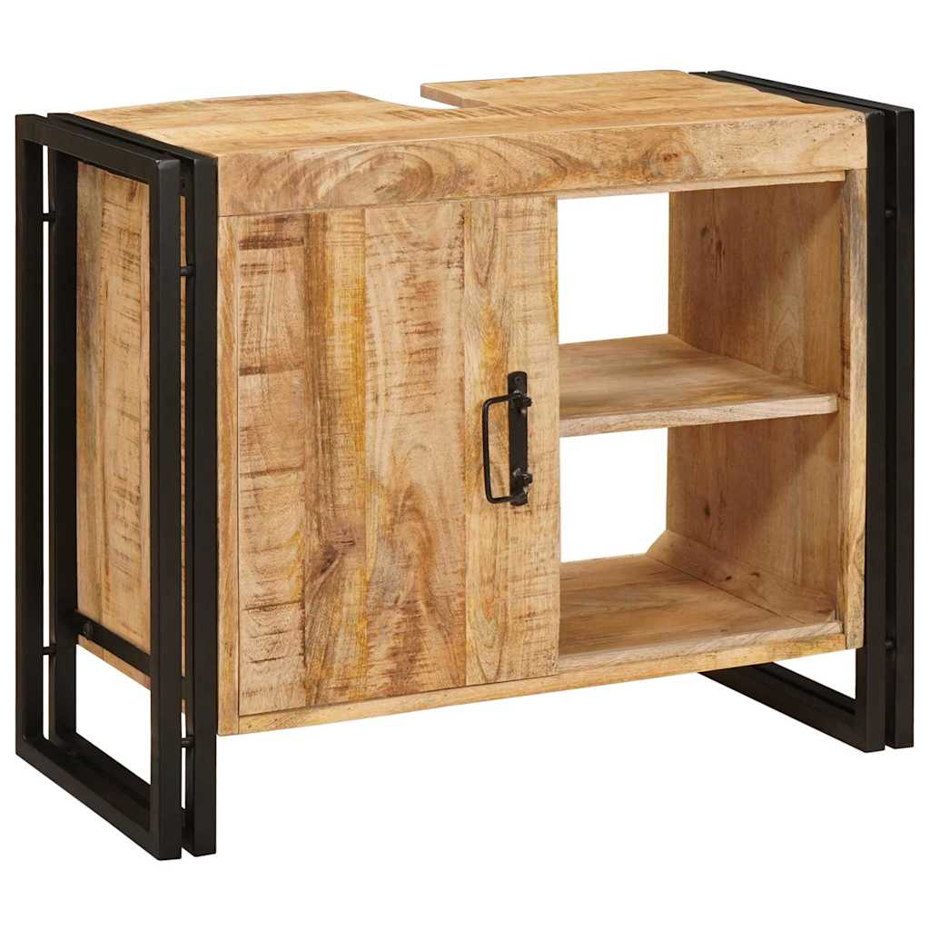 Waschbeckenunterschrank mit Tür Massivholz Mangoholz und Eisen