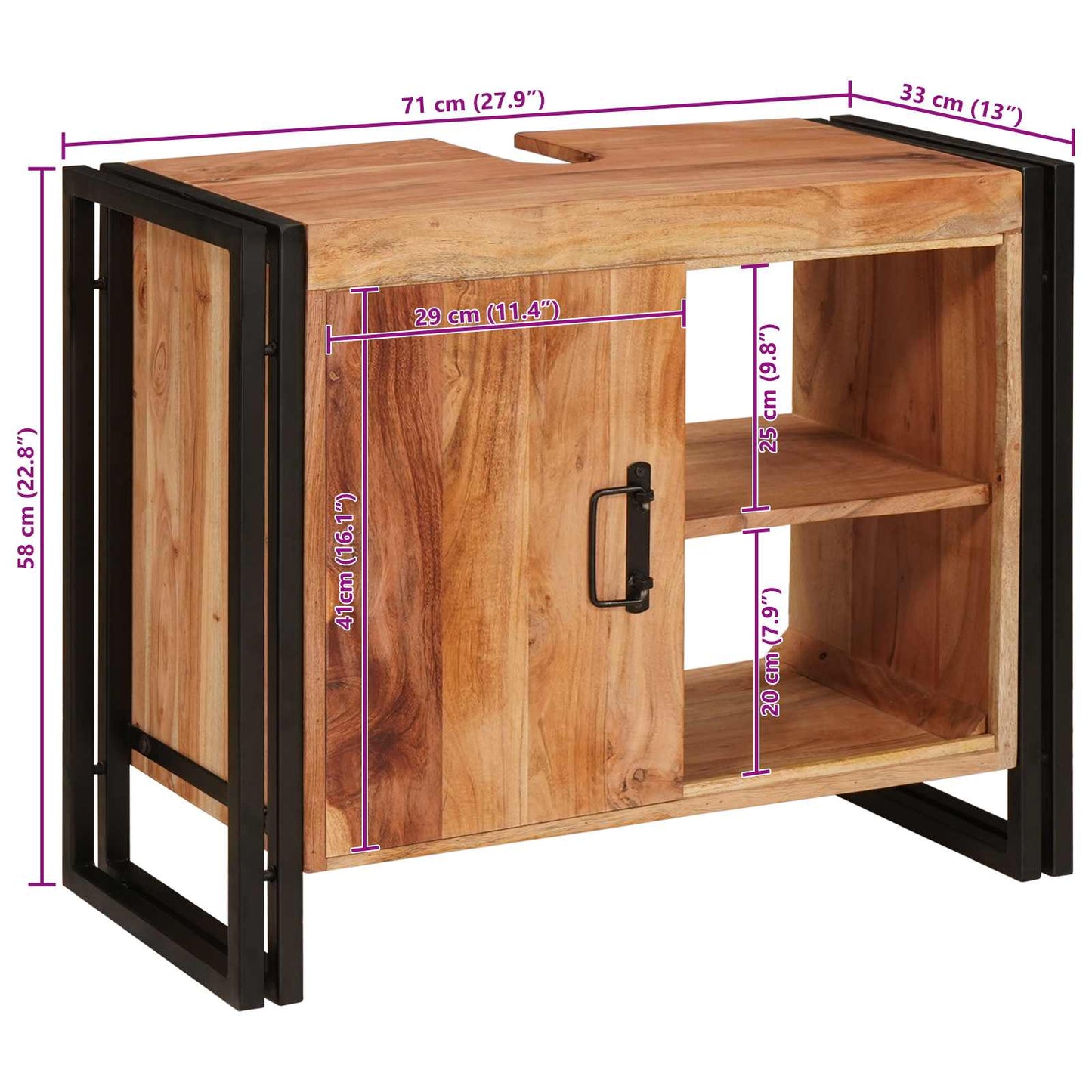 Waschbeckenunterschrank Braun 71 x 33 x 58 cm Massivholz Akazie