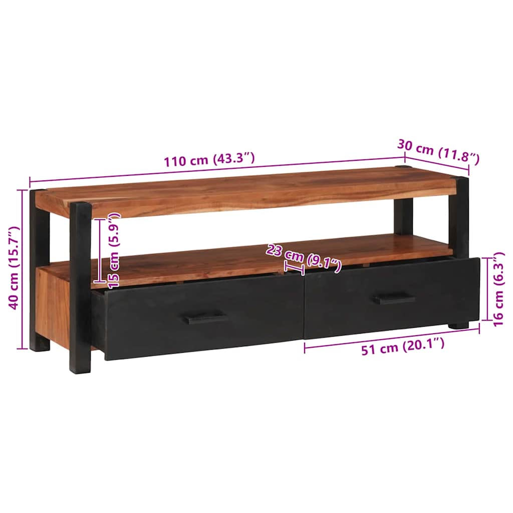 Medienmöbel mit Regal Braun 110 x 30 x 40 cm Massivholz Akazie