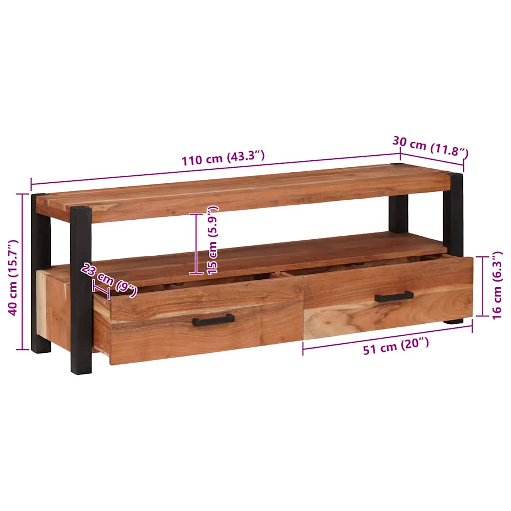 TV-Schränk mit Regal Braun 110 x 30 x 40 cm Massivholz Akazie