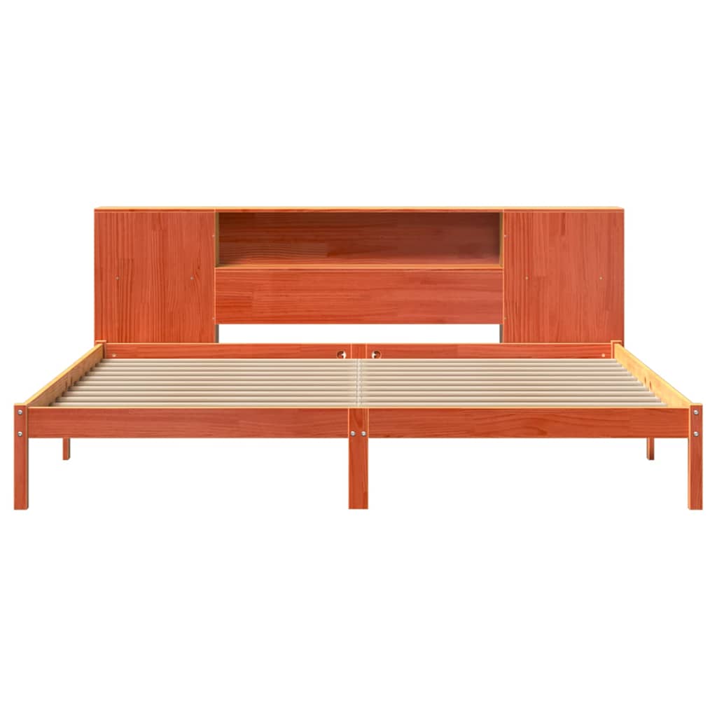Lit en bois massif avec étagère sans matelas, couleur marron ciré, 200x200 cm