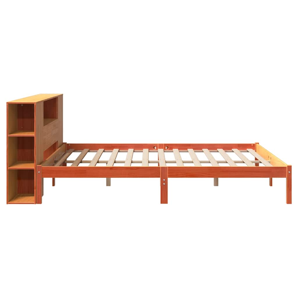 Lit en bois massif avec étagère sans matelas, couleur marron ciré, 200x200 cm