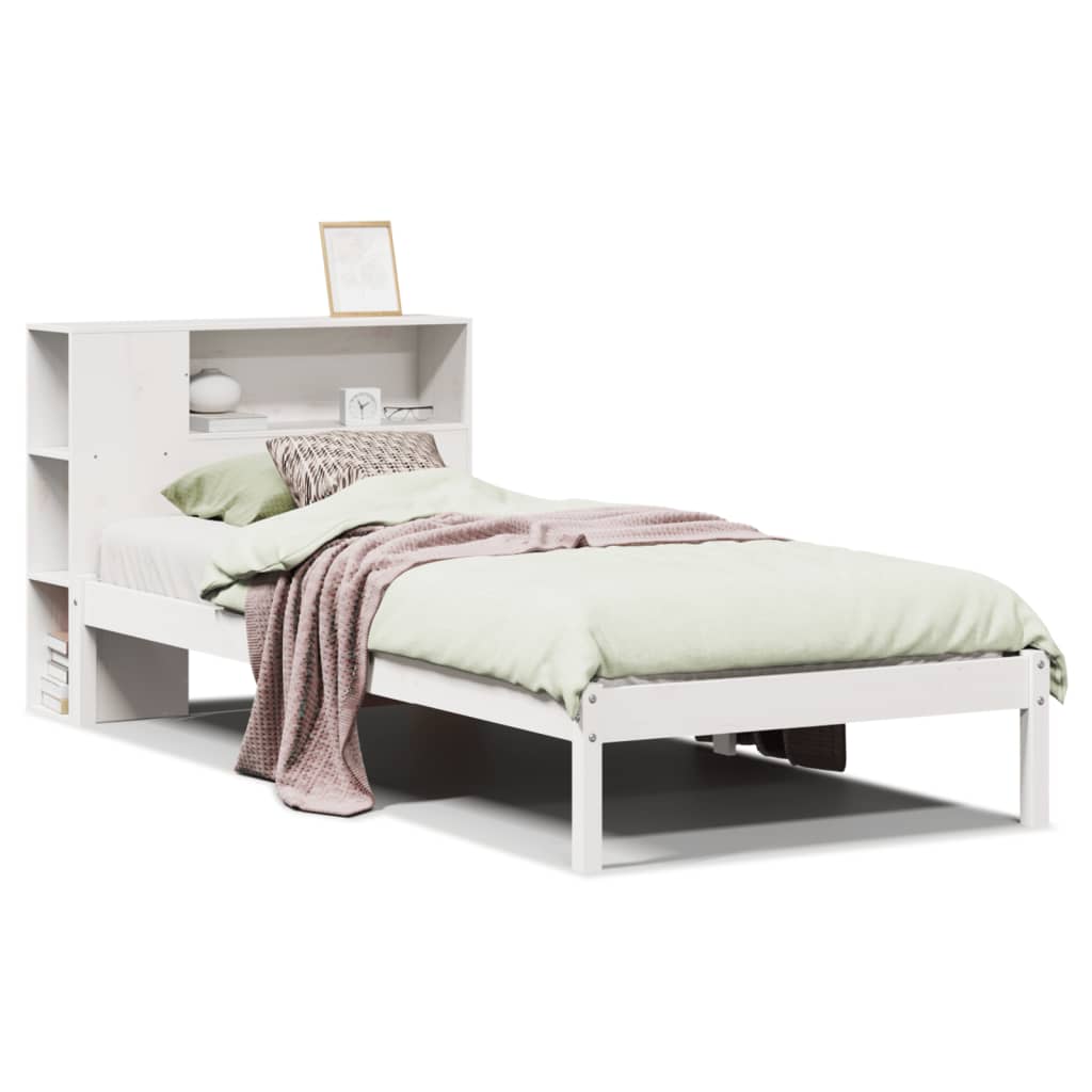 Lit en bois massif avec étagère sans matelas pin blanc 100x200 cm