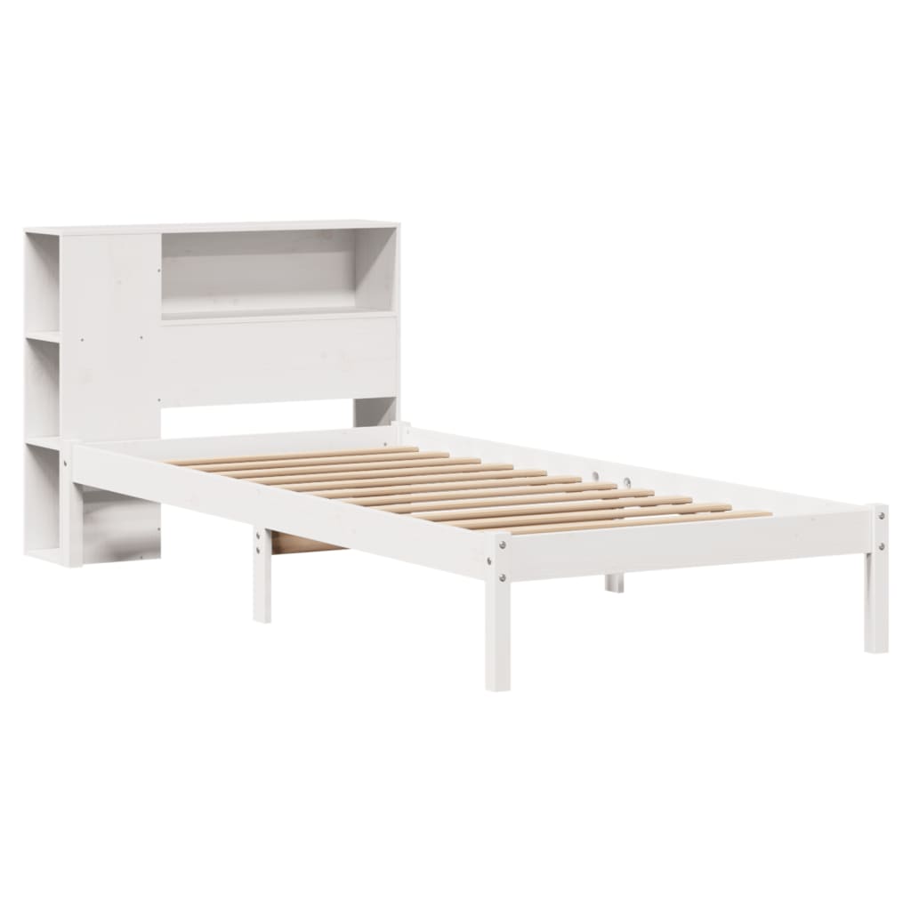 Lit en bois massif avec étagère sans matelas pin blanc 100x200 cm