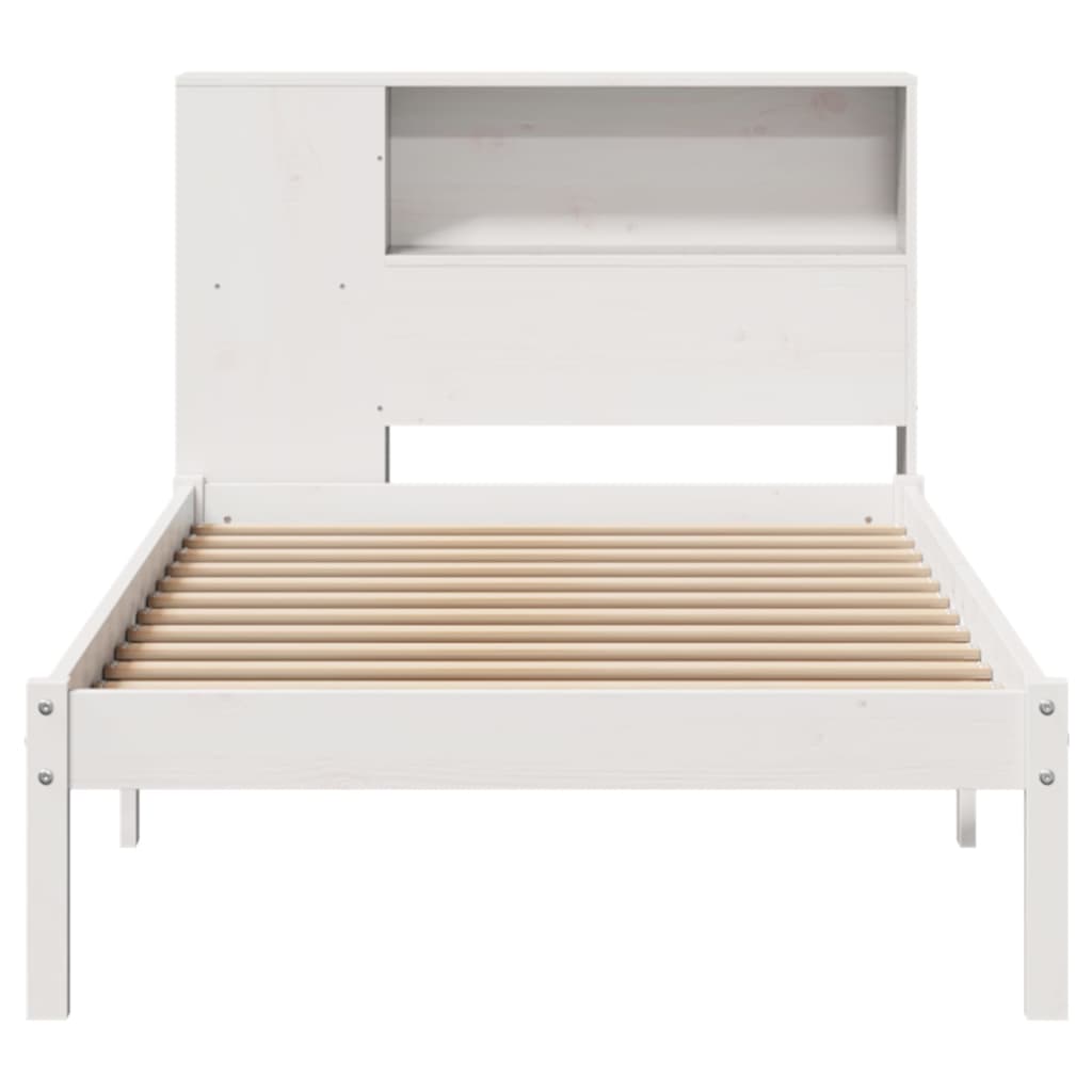 Lit en bois massif avec étagère sans matelas pin blanc 100x200 cm