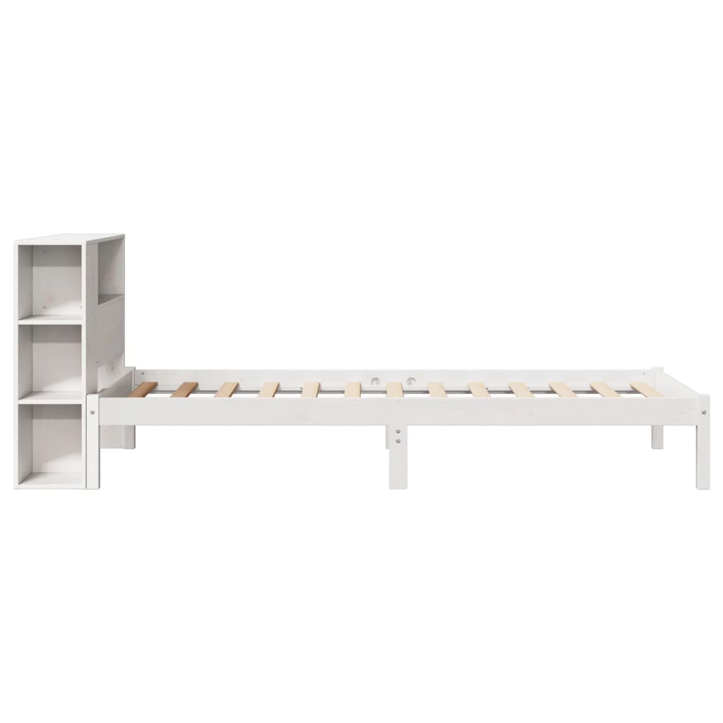 Lit en bois massif avec étagère sans matelas pin blanc 100x200 cm