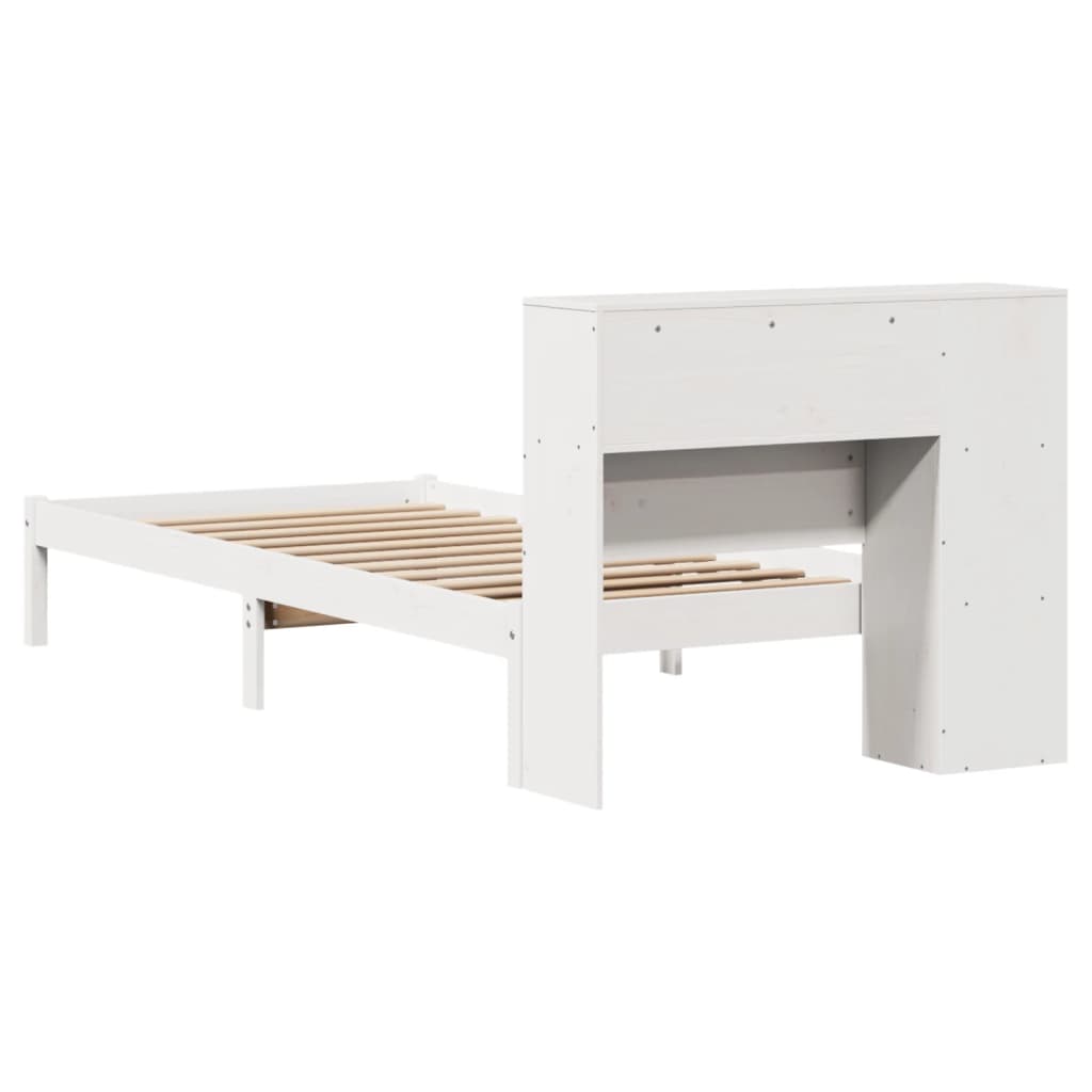 Lit en bois massif avec étagère sans matelas pin blanc 100x200 cm