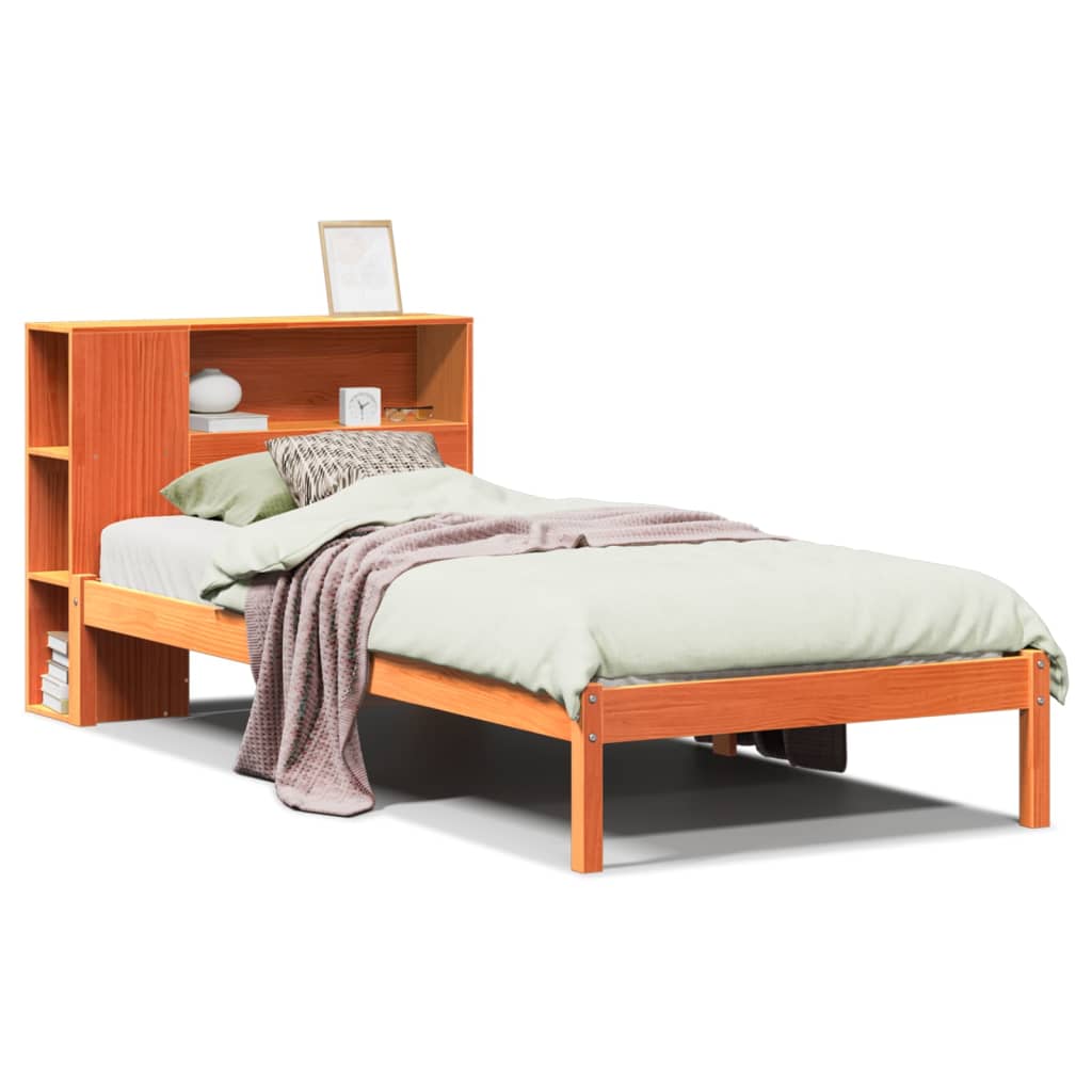 Lit en bois massif avec étagère sans matelas ciré marron 100x200 cm