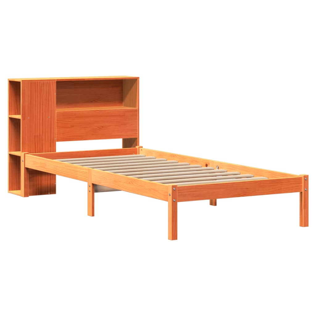 Lit en bois massif avec étagère sans matelas ciré marron 100x200 cm