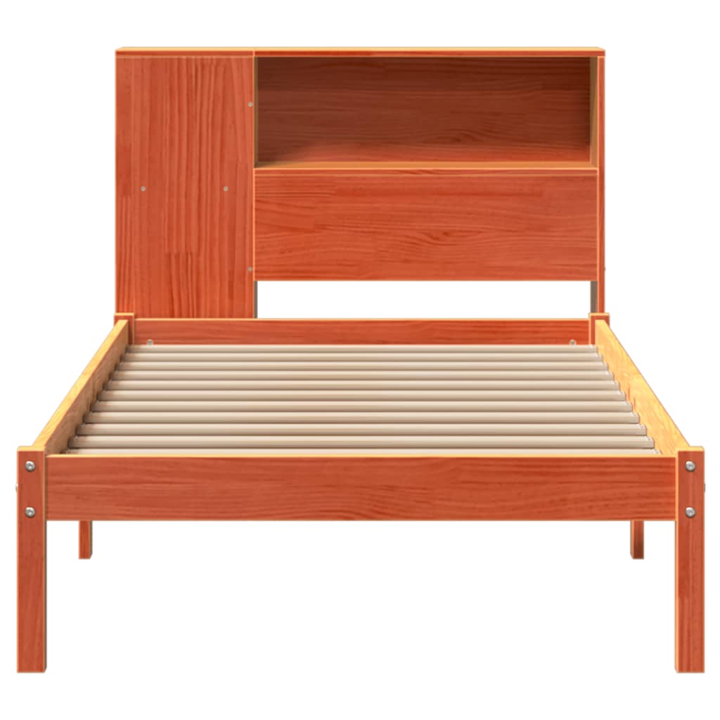 Lit en bois massif avec étagère sans matelas ciré marron 100x200 cm