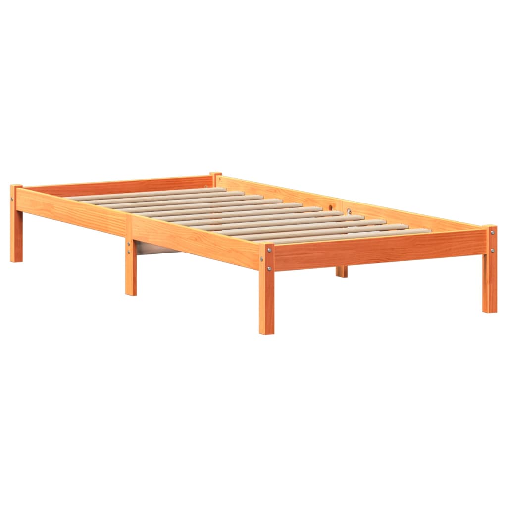 Lit en bois massif avec étagère sans matelas ciré marron 100x200 cm