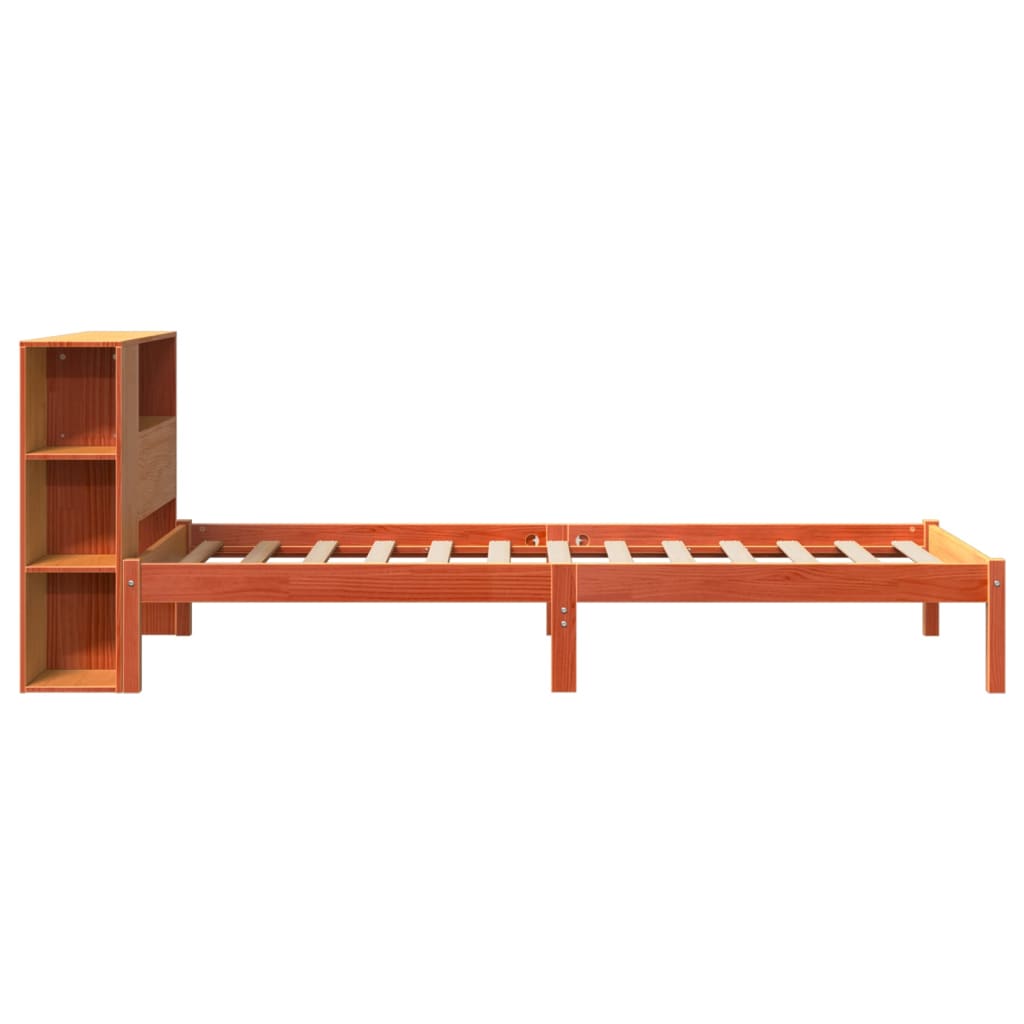 Lit en bois massif avec étagère sans matelas ciré marron 100x200 cm