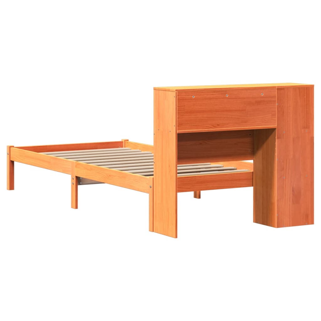 Lit en bois massif avec étagère sans matelas ciré marron 100x200 cm