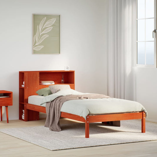 Lit en bois massif avec étagère sans matelas ciré marron 100x200 cm