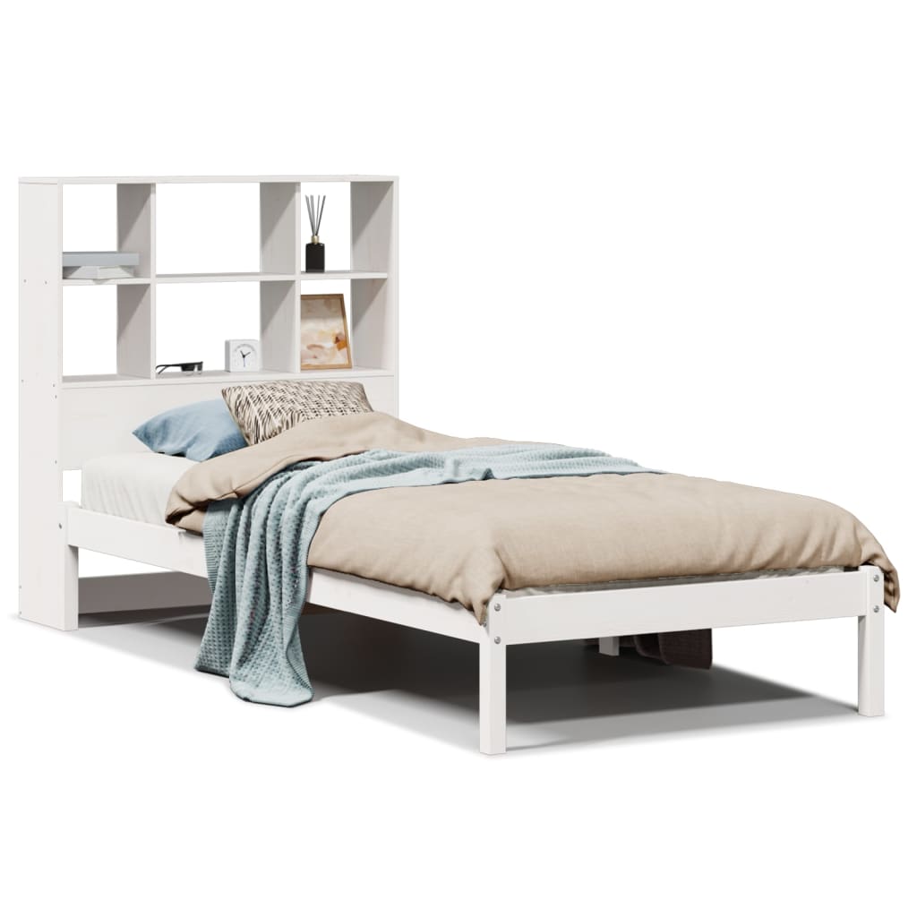 Lit en bois massif avec étagère sans matelas pin blanc 90x200 cm