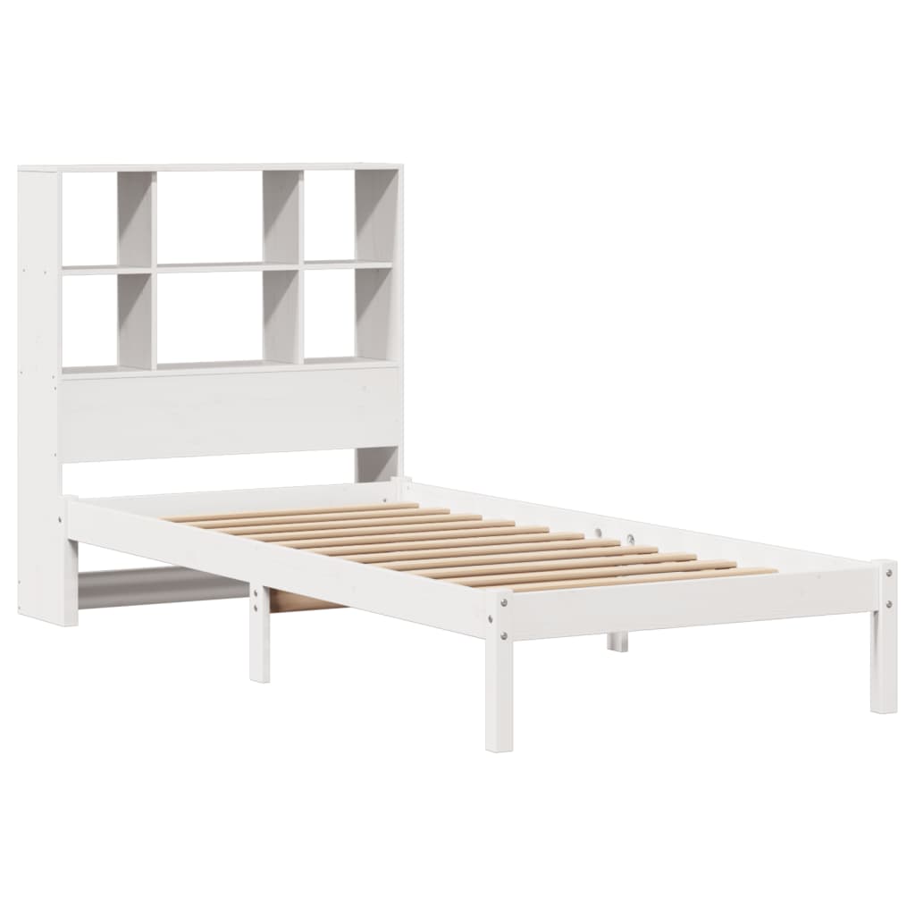 Lit en bois massif avec étagère sans matelas pin blanc 90x200 cm