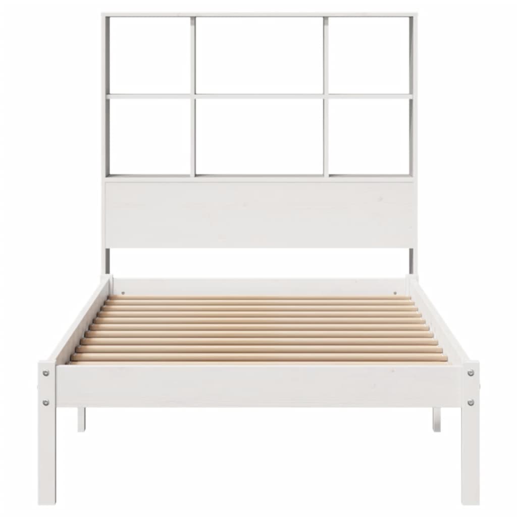 Lit en bois massif avec étagère sans matelas pin blanc 90x200 cm