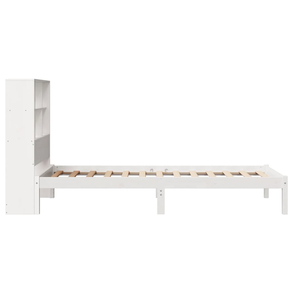 Lit en bois massif avec étagère sans matelas pin blanc 90x200 cm