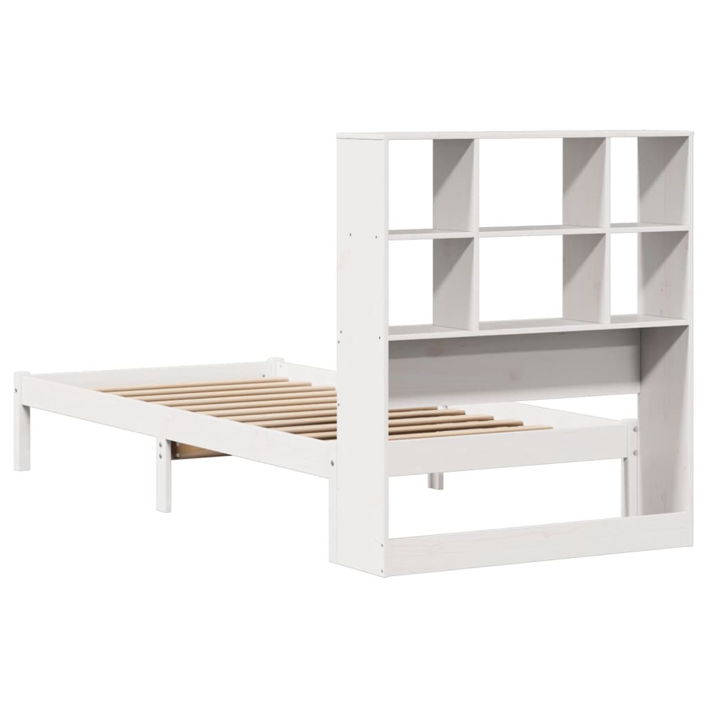 Lit en bois massif avec étagère sans matelas pin blanc 90x200 cm