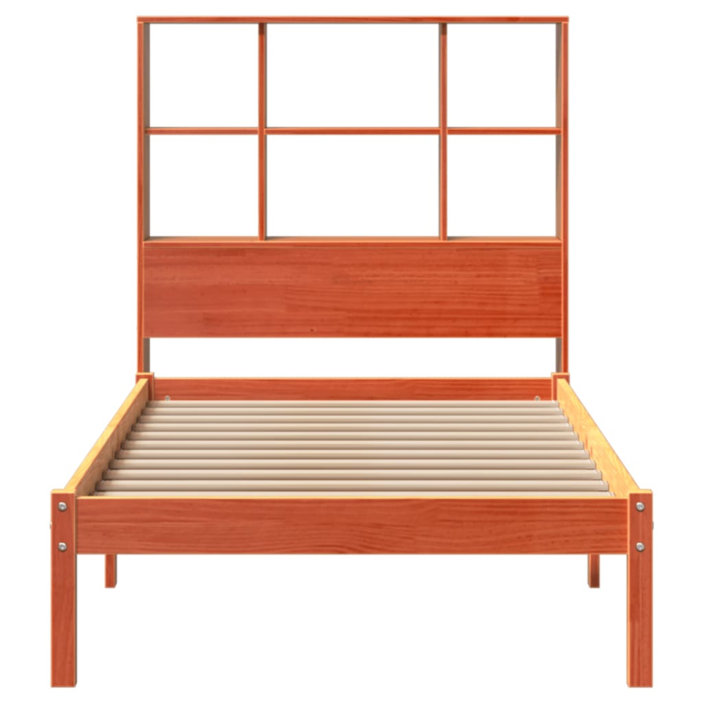 Lit en bois massif avec étagère sans matelas ciré marron 100x200 cm