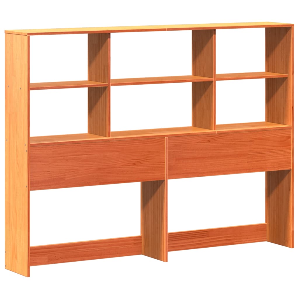 Solid wood bed with shelf without mattress, wax brown, 140x200 cm