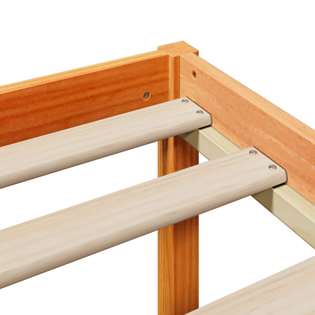 Solid wood bed with shelf without mattress, wax brown, 140x200 cm