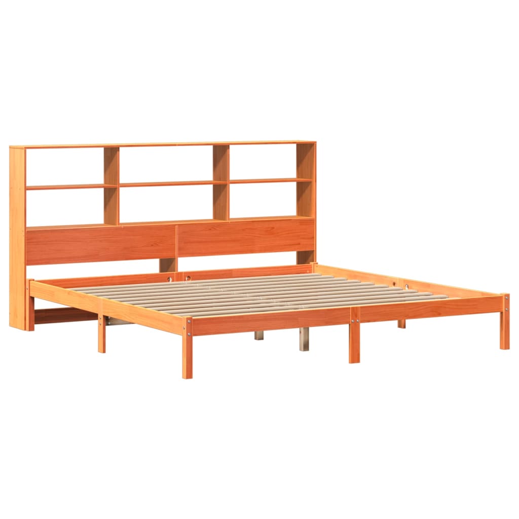 Lit en bois massif avec étagère sans matelas, couleur marron ciré, 200x200 cm