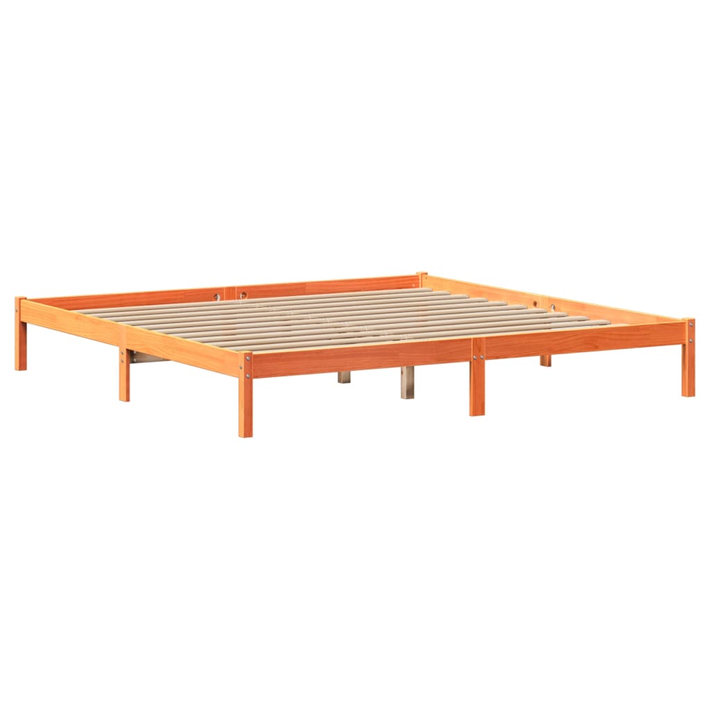 Lit en bois massif avec étagère sans matelas, couleur marron ciré, 200x200 cm