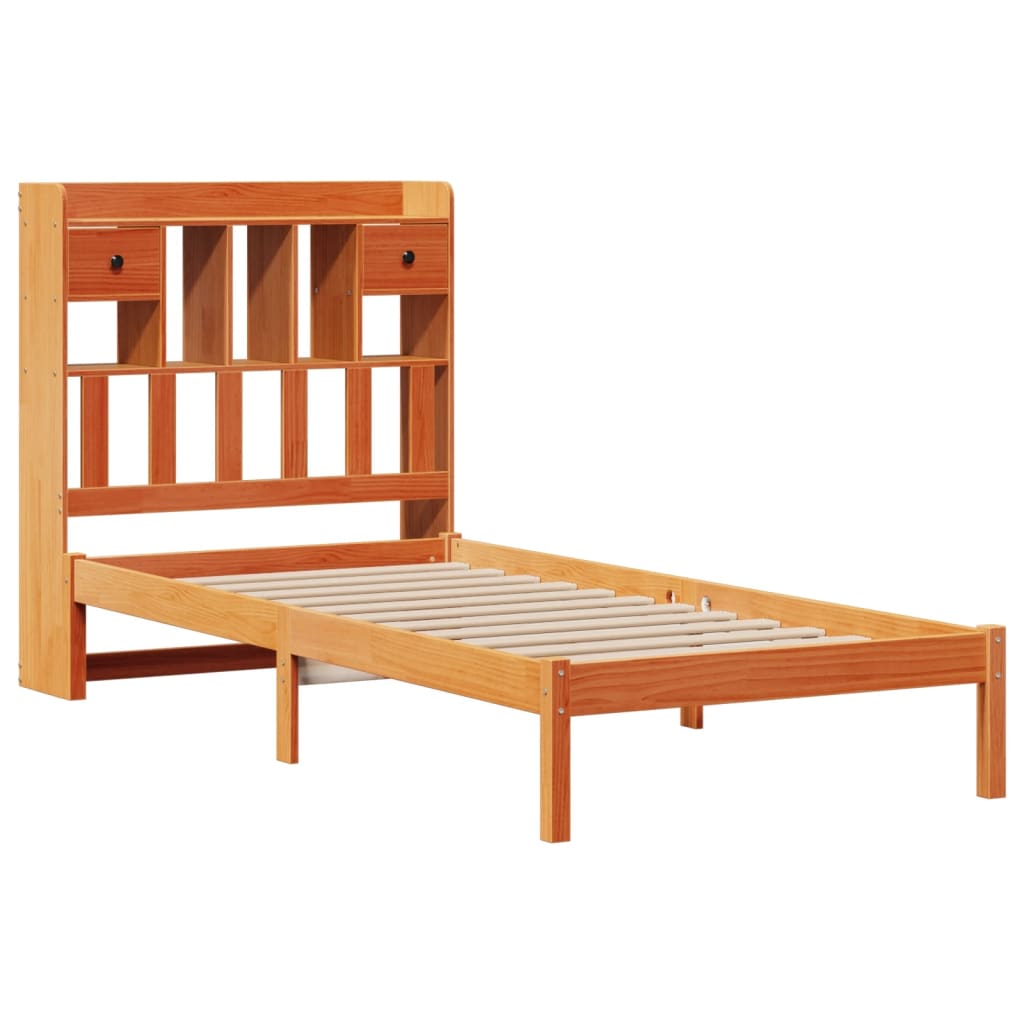 Lit en bois massif avec étagère sans matelas ciré marron 75x190 cm
