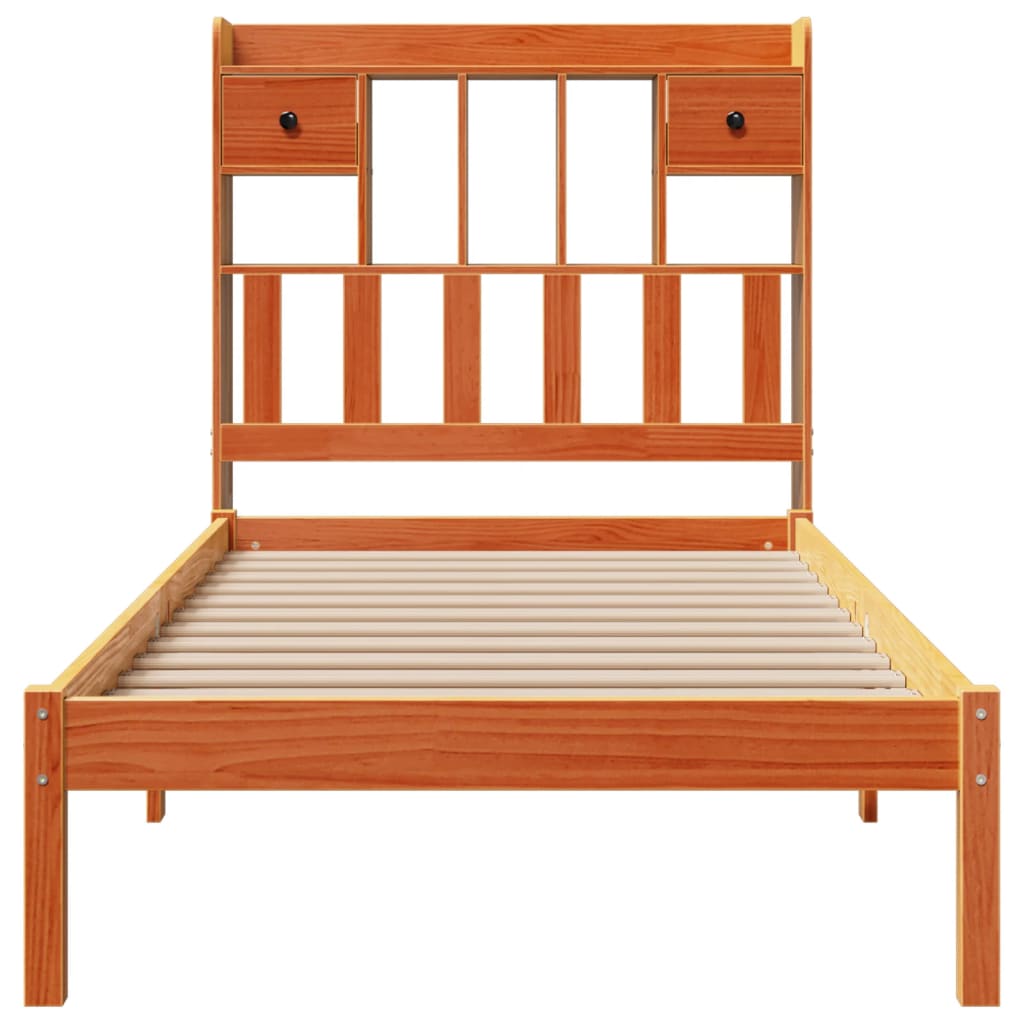 Lit en bois massif avec étagère sans matelas ciré marron 75x190 cm