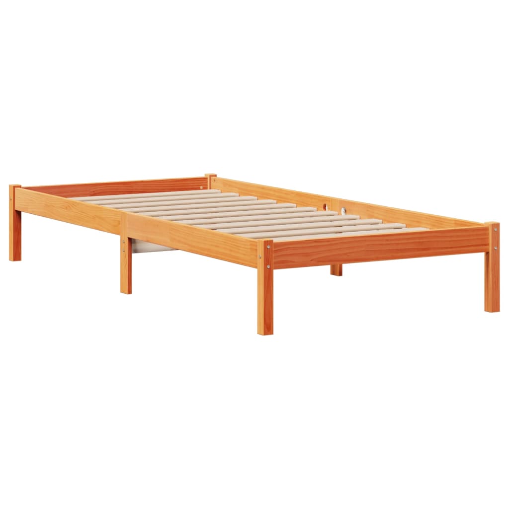 Lit en bois massif avec étagère sans matelas ciré marron 75x190 cm