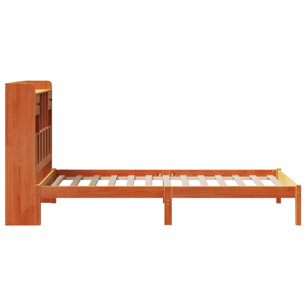 Lit en bois massif avec étagère sans matelas ciré marron 75x190 cm