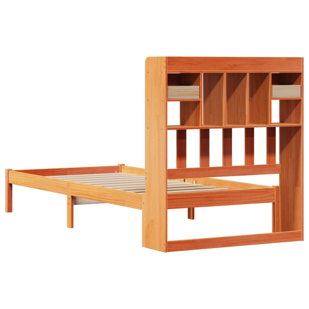 Lit en bois massif avec étagère sans matelas ciré marron 75x190 cm