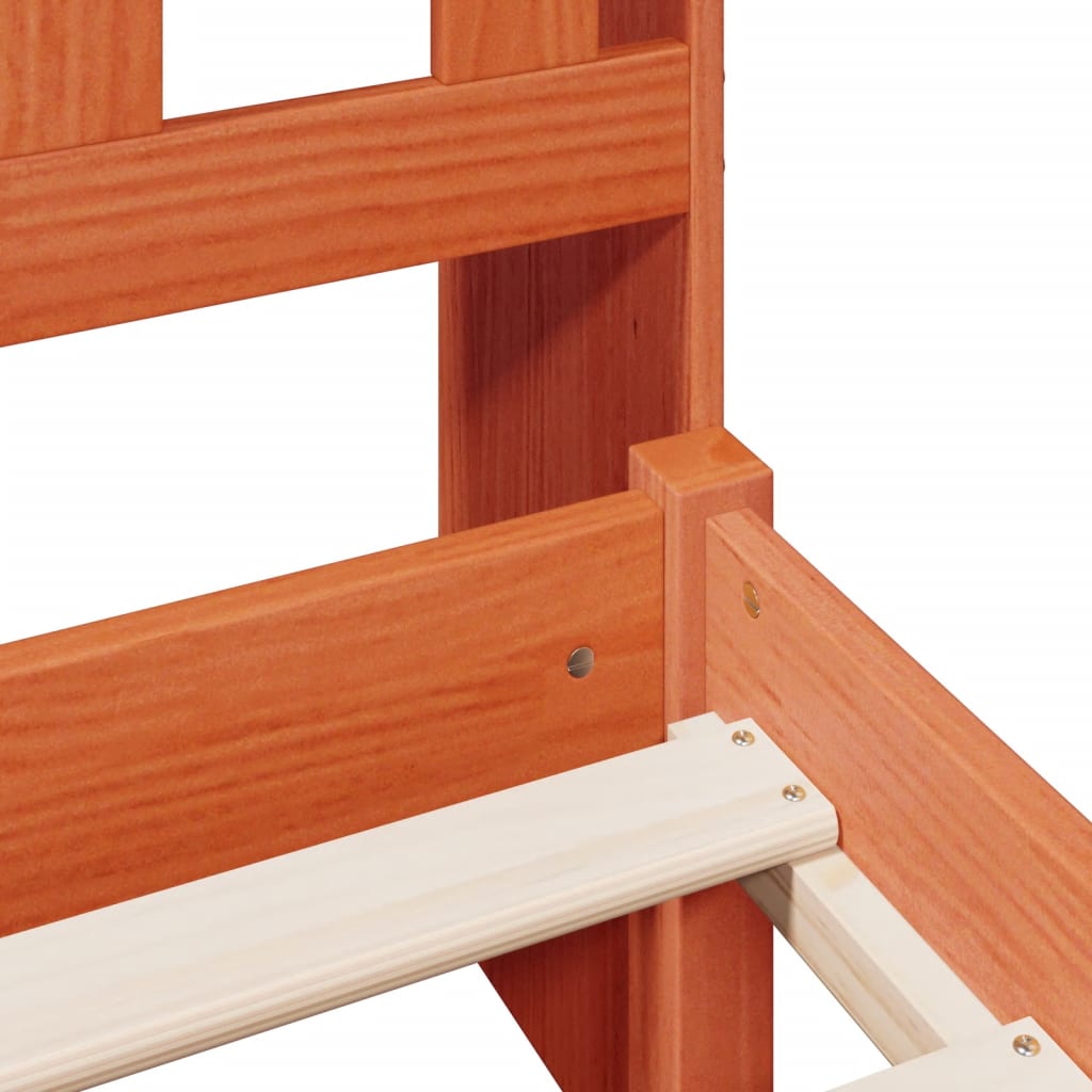 Lit en bois massif avec étagère sans matelas ciré marron 75x190 cm