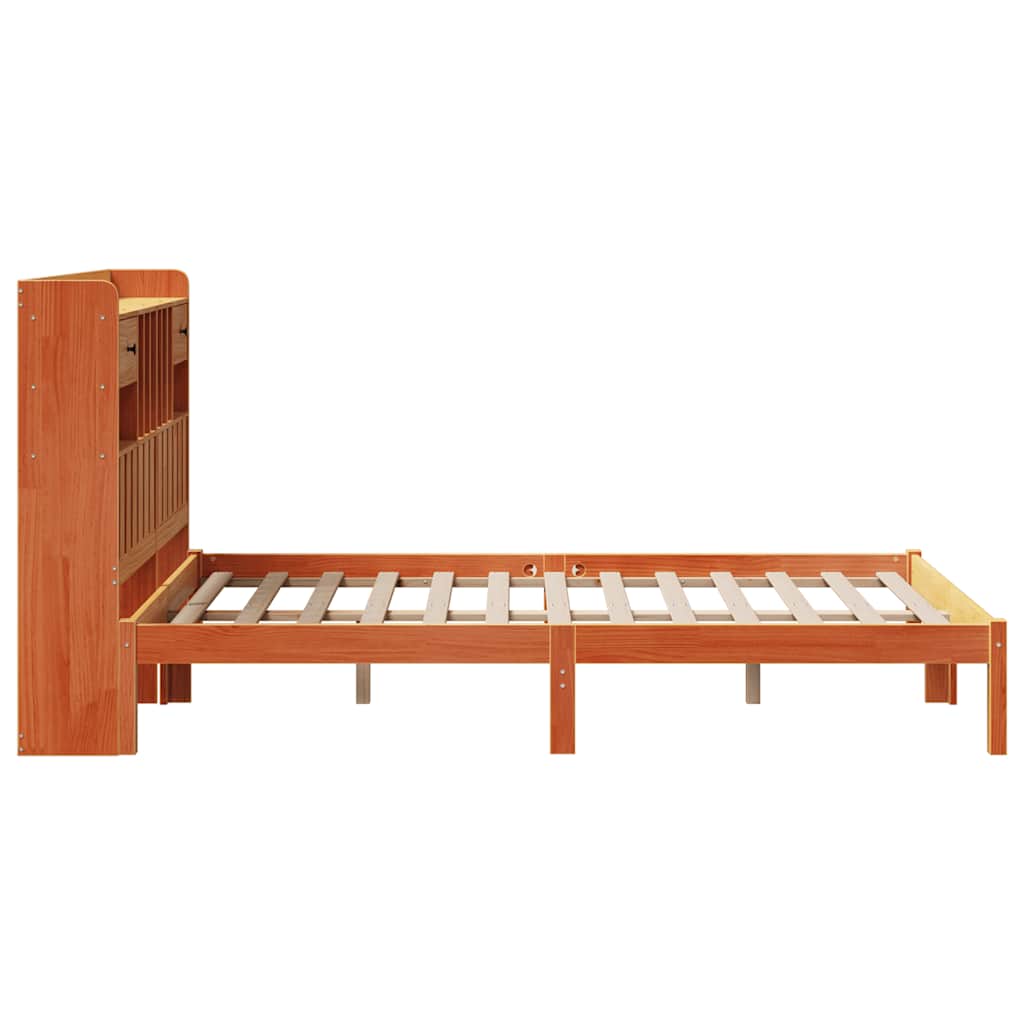 Lit en bois massif avec étagère sans matelas, couleur marron ciré, 135x190 cm