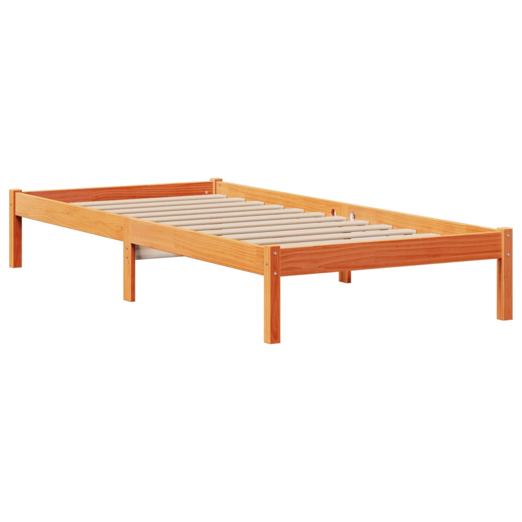 Lit en bois massif avec étagère sans matelas ciré marron 100x200 cm