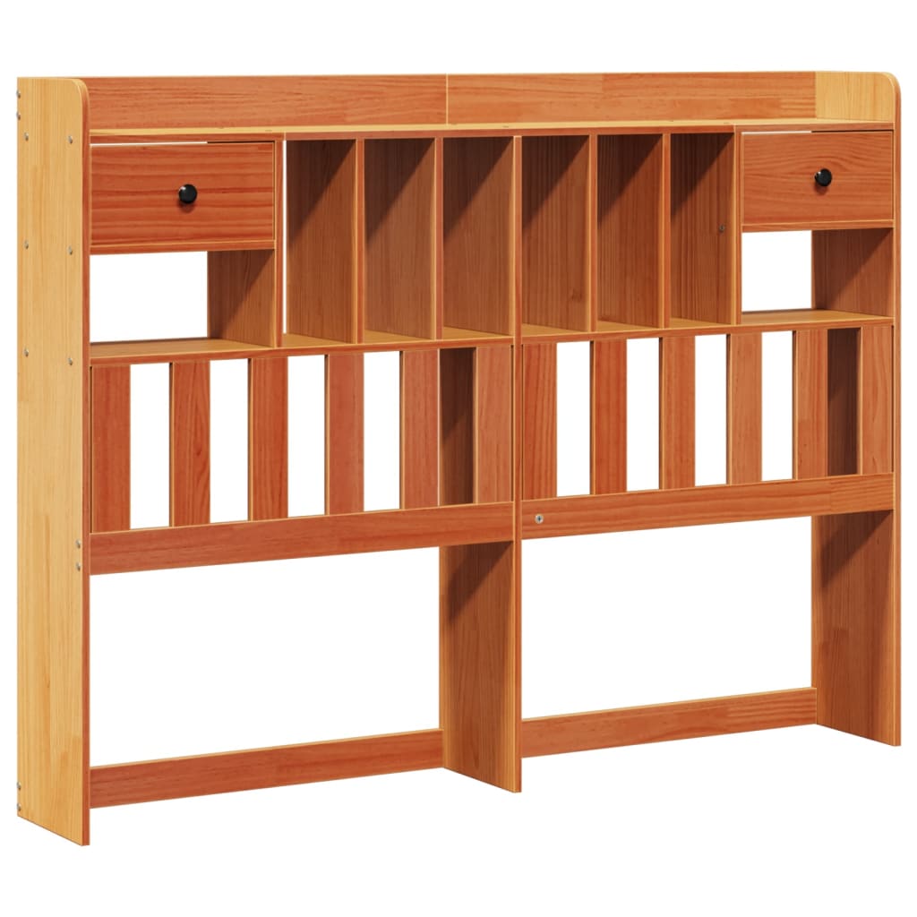 Solid wood bed with shelf without mattress, wax brown, 140x200 cm