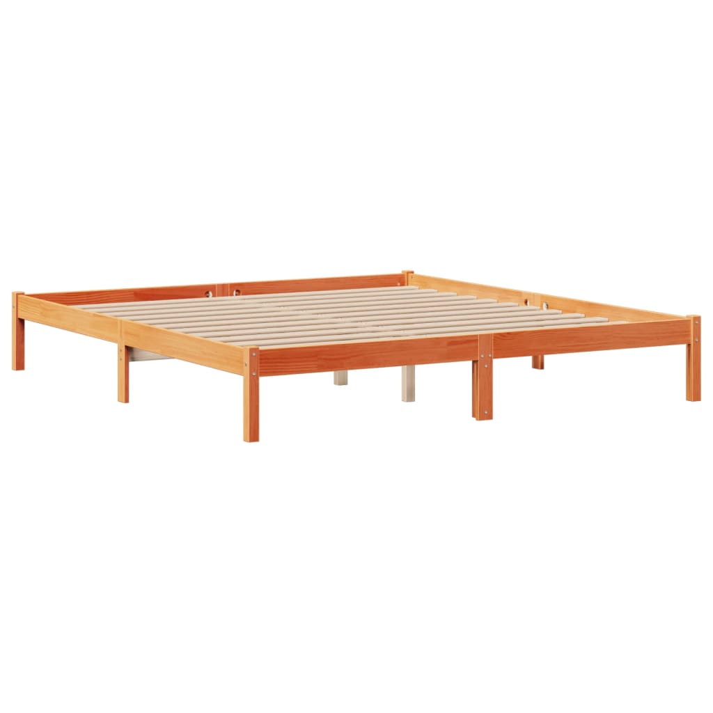 Lit en bois massif avec étagère sans matelas, couleur marron ciré, 200x200 cm