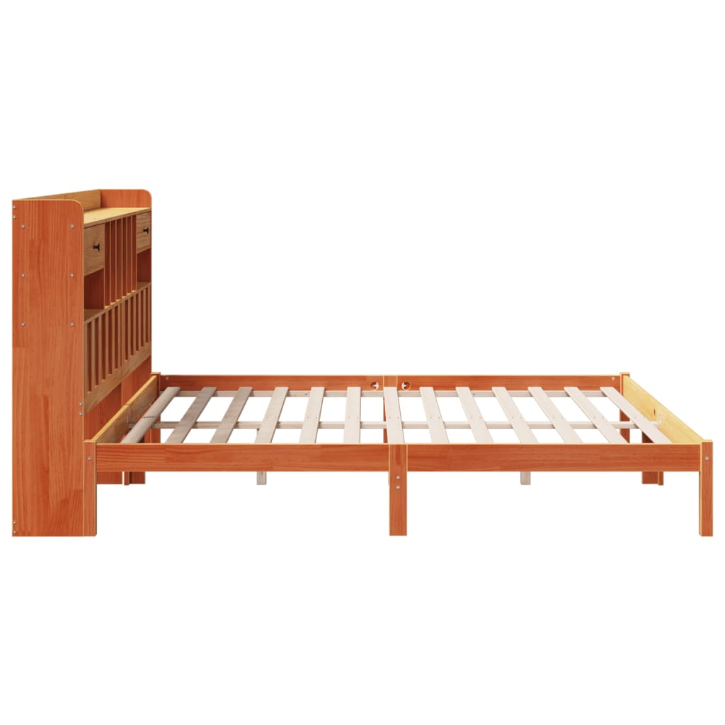 Lit en bois massif avec étagère sans matelas, couleur marron ciré, 200x200 cm