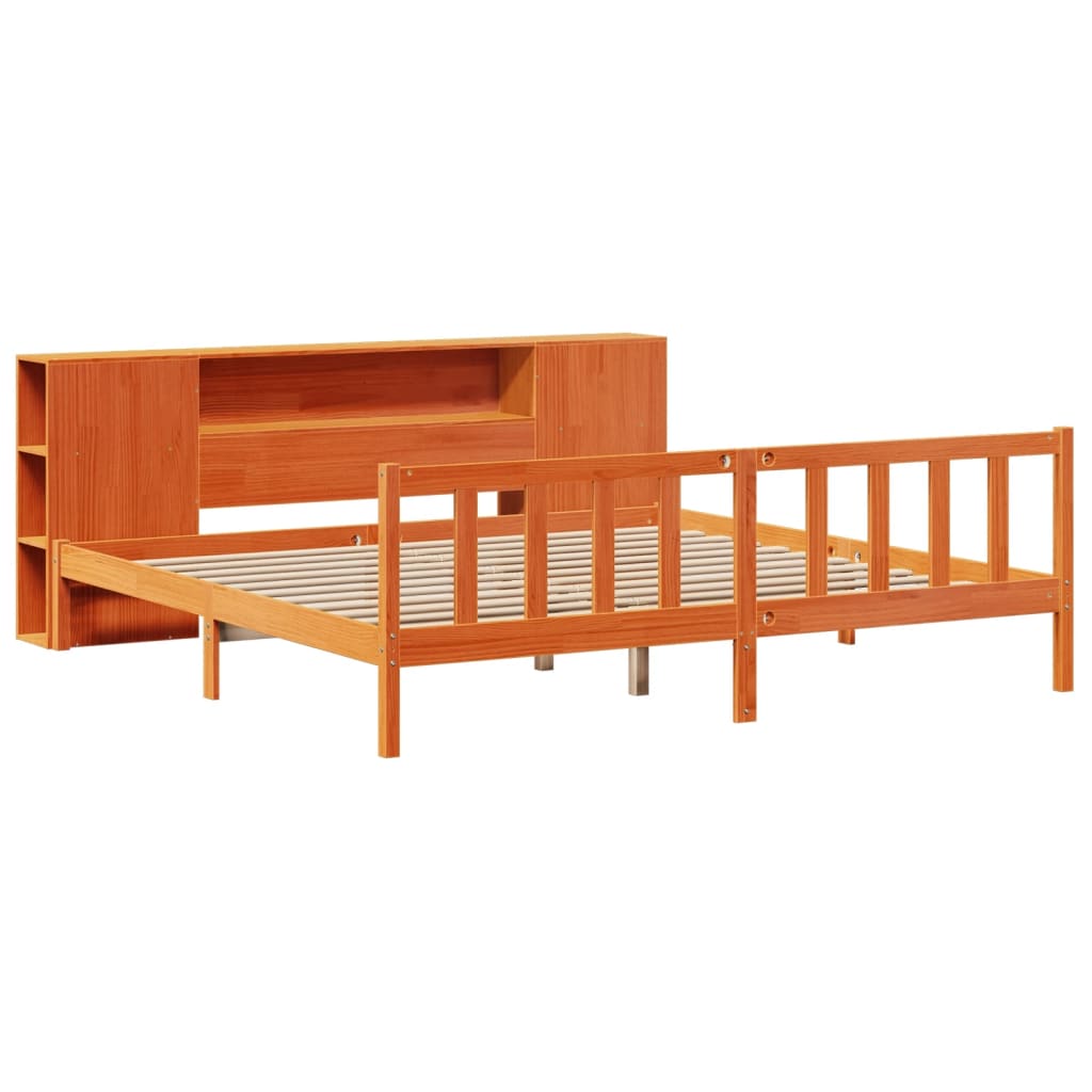 Massivholzbett mit Regal ohne Matratze Wachsbraun 180x200 cm
