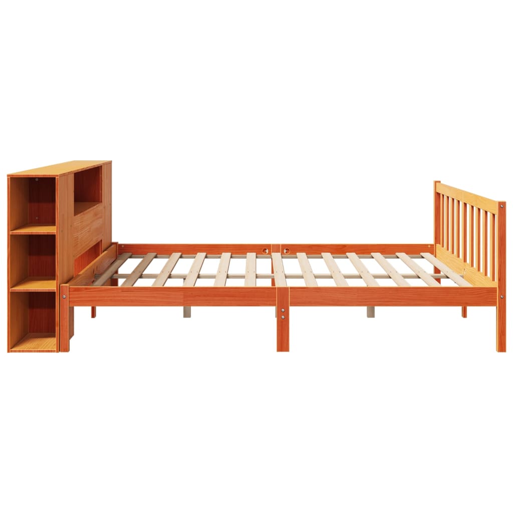 Massivholzbett mit Regal ohne Matratze Wachsbraun 180x200 cm