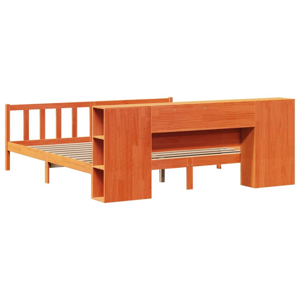 Massivholzbett mit Regal ohne Matratze Wachsbraun 180x200 cm