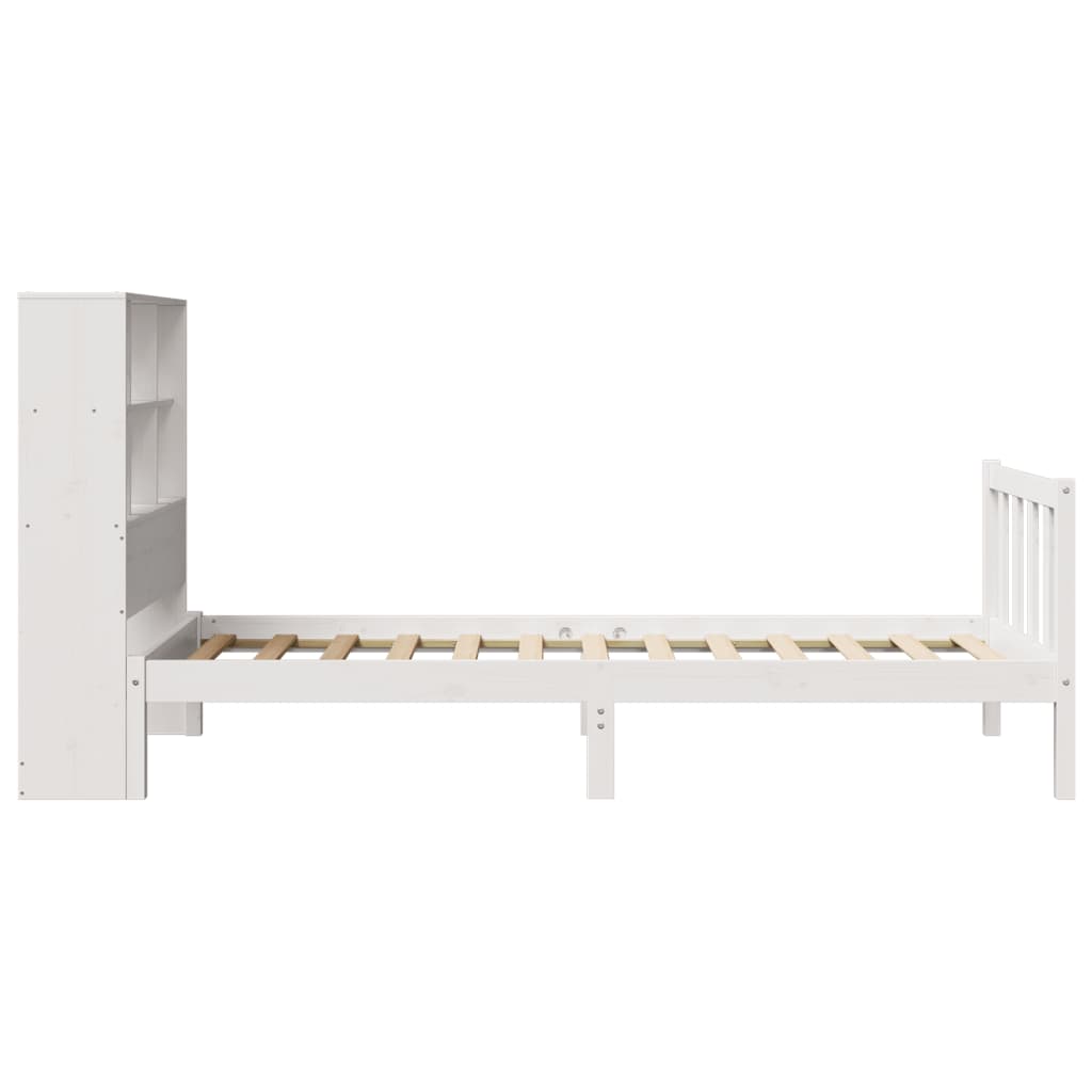 Massivholzbett mit Regal ohne Matratze Weiß 90x200 cm Kiefer