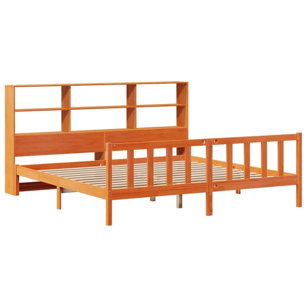 Massivholzbett mit Regal ohne Matratze Wachsbraun 200x200 cm
