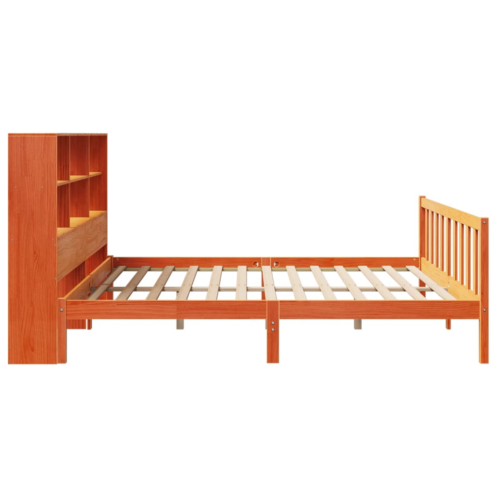 Massivholzbett mit Regal ohne Matratze Wachsbraun 200x200 cm