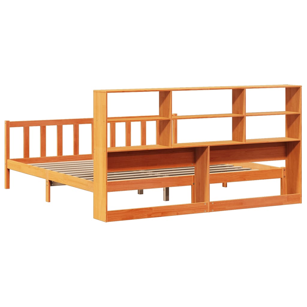 Massivholzbett mit Regal ohne Matratze Wachsbraun 200x200 cm