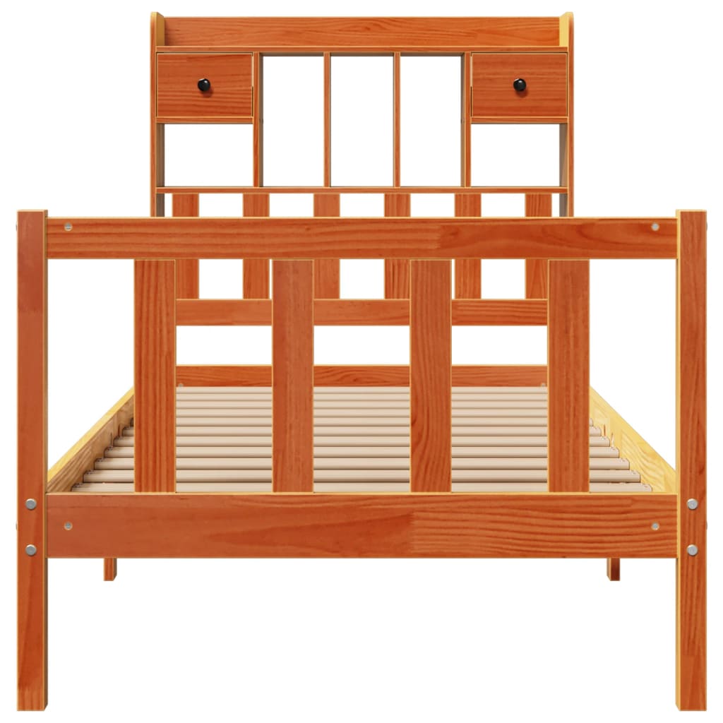 Massivholzbett mit Regal ohne Matratze Wachsbraun 100x200 cm