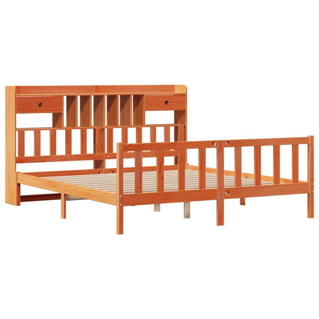 Massivholzbett mit Regal ohne Matratze Wachsbraun 200x200 cm