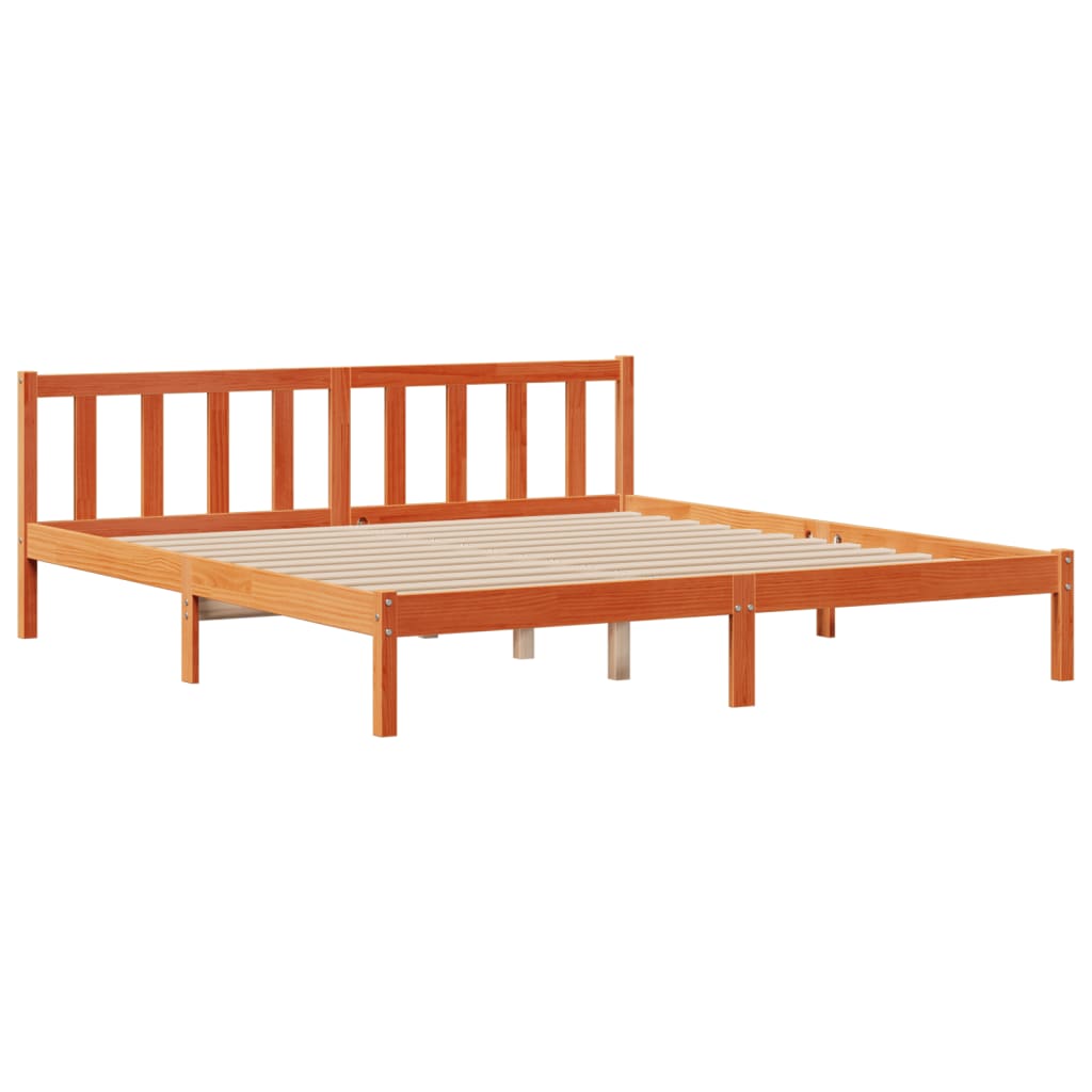 Massivholzbett mit Regal ohne Matratze Wachsbraun 200x200 cm